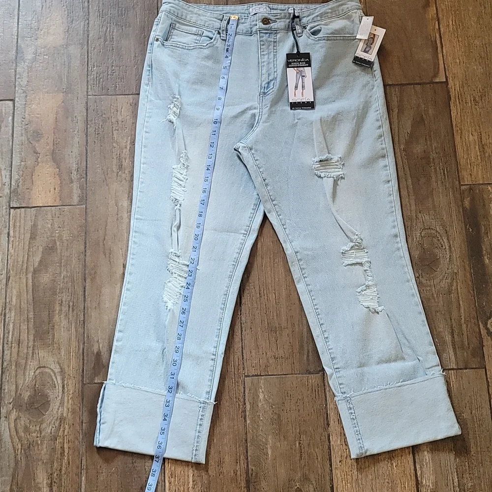 NWT Sofia Hi Rise Cuffed Straight Jeans Veronica Straight Distressed jeans‎